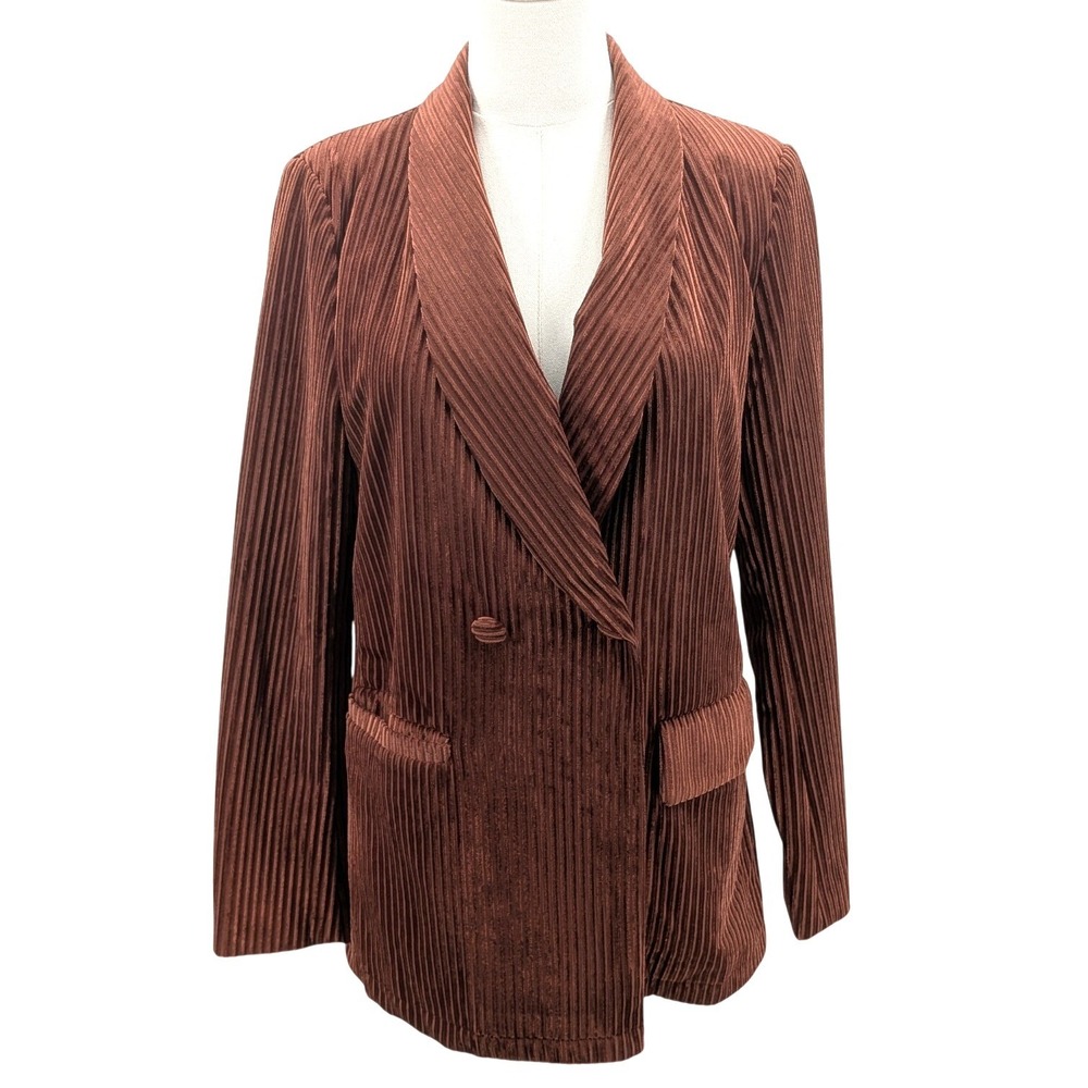 Brown Ribbed Velvet Blazer Double Breasted Oversized Nasty Gal Women's 6